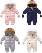 Verve Jelly Infant Baby Girls Goys Winter Snowsuit Zipper Down Hoodied Romper Footie Jumpsuit Coat + Gloves - Image 2