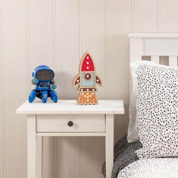 Kids Wooden Rocket Table Lamp Battery Powered, Wall/Table Nursery Bedroom Night Light - Image 3