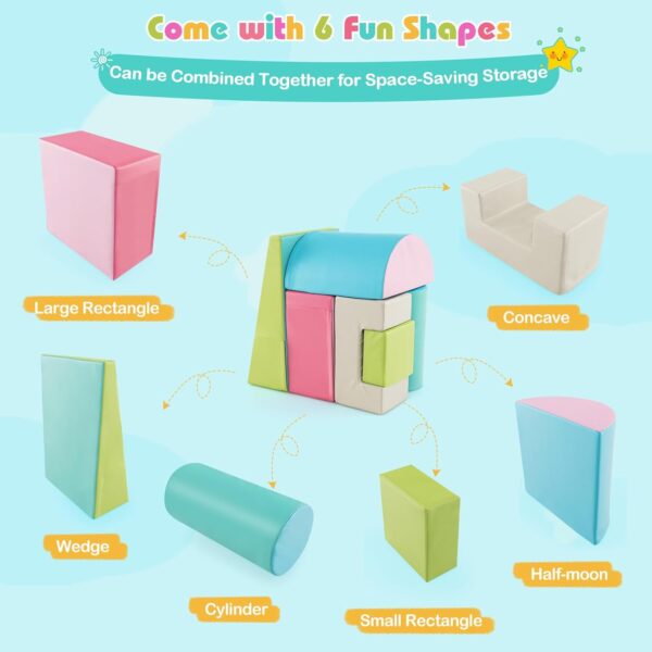 COSTWAY 6 Pieces Kids Climb and Crawl Foam Play Set, Colorful Children's Educational Software Activity Toys, Baby’s Soft Climbing Blocks for Toddlers, Preschoolers (Oasis) - Image 2