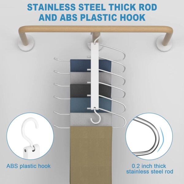 Trouser Hangers, 6 Tier Multi-Functional Rack Space Saving for Hanging Pants, Jeans, Scarf, Trouser, Clothes, No Slip Folding Hangers Closet Organizer for Men and Women, Silver, 2 Pack - Image 5