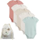 bistyle Baby Bodysuits Vests I Organic Cotton Short Sleeve Bodysuit for Boys and Girls Newborn Pack of 5 I Infant Toddlers Bodysuit in Cloth Bag