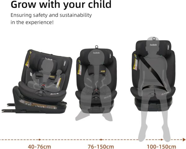 Jovikids ISOFIX Car Seat 360° for 40-150cm Baby Children, Rotating Car Seat for Newborn 0-12 Years, ECE R129/E4, Fixations ISOFIX, Top Tether - Black - Image 2