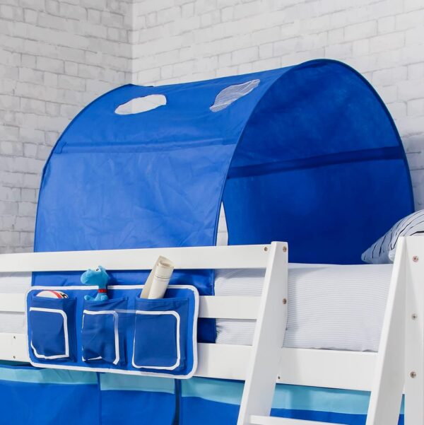 Noa and Nani Mid Sleeper Bunk Bed WHITE Pine Cabin bed with Slide + BLUE Design + Tunnel 6970WG-BLUE - Image 2