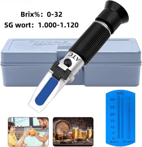 Brix Refractometer, Handheld SG 1.000-1 .120 Beer Refractometer 0-32% Brix Reference Temperature 20C Dual Scale with Plastic Retail Box, for Sugar, Food, Fruit, Beverages Honey - Image 2