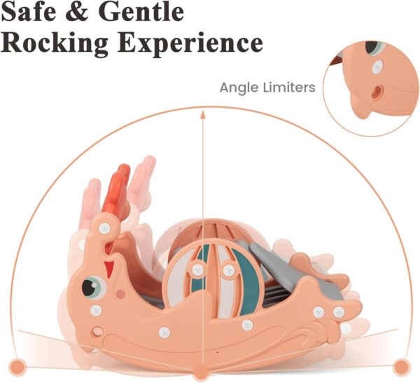 Maxmass Kids Rocking Horse and Slide Set, 3-in-1 Toddlers Rocker Slider with Basketball Hoop, Indoor Freestanding Slide Climber Playground for 18-36 Months (Pink) - Image 3