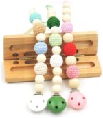 Kiwochy 16 PCS Natural Wooden pacifier Clip Pacifier Clip for Wooden Tooth gel DIY Soother Accessories Teething Grasping Toy for Making Pacifier Attachments Toy Holder Clip 1.77" x 1.18" Multicolor - Image 3