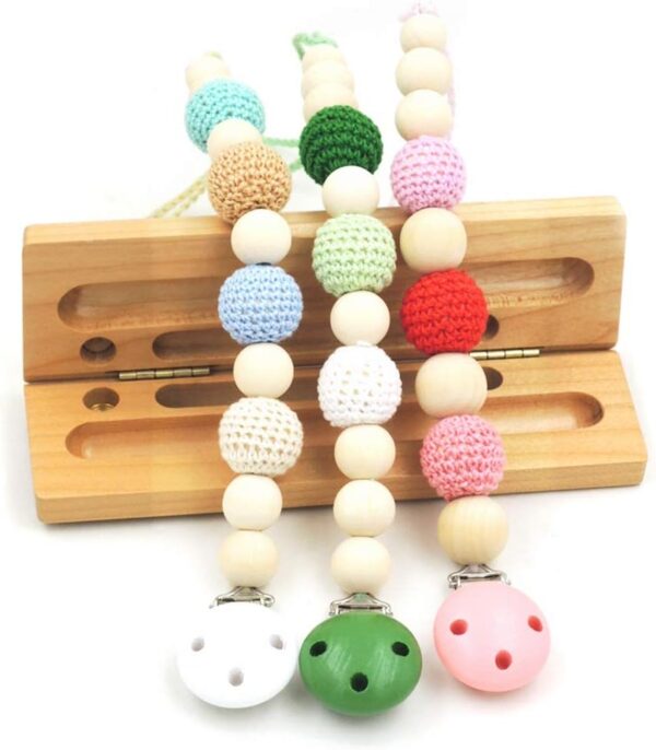 Kiwochy 16 PCS Natural Wooden pacifier Clip Pacifier Clip for Wooden Tooth gel DIY Soother Accessories Teething Grasping Toy for Making Pacifier Attachments Toy Holder Clip 1.77" x 1.18" Multicolor - Image 3