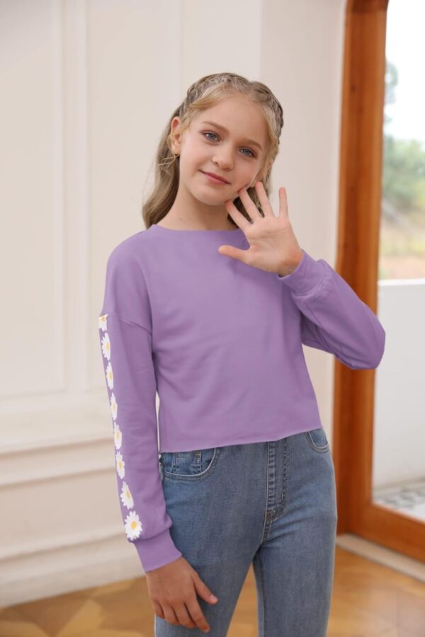 Imily Bela Girls Sweatshirts Daisy Print Crewneck Top Long Sleeve Short Pullover Jumper Casual Kids T Shirt for 3-14 Years - Image 3
