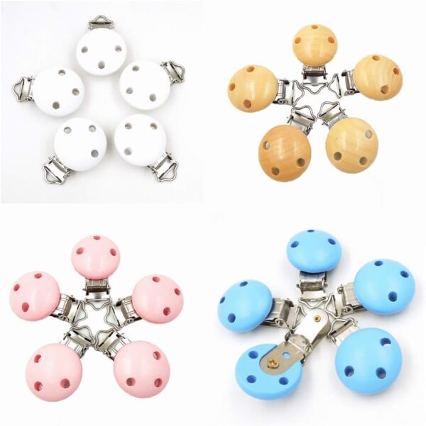 Kiwochy 16 PCS Natural Wooden pacifier Clip Pacifier Clip for Wooden Tooth gel DIY Soother Accessories Teething Grasping Toy for Making Pacifier Attachments Toy Holder Clip 1.77" x 1.18" Multicolor - Image 6