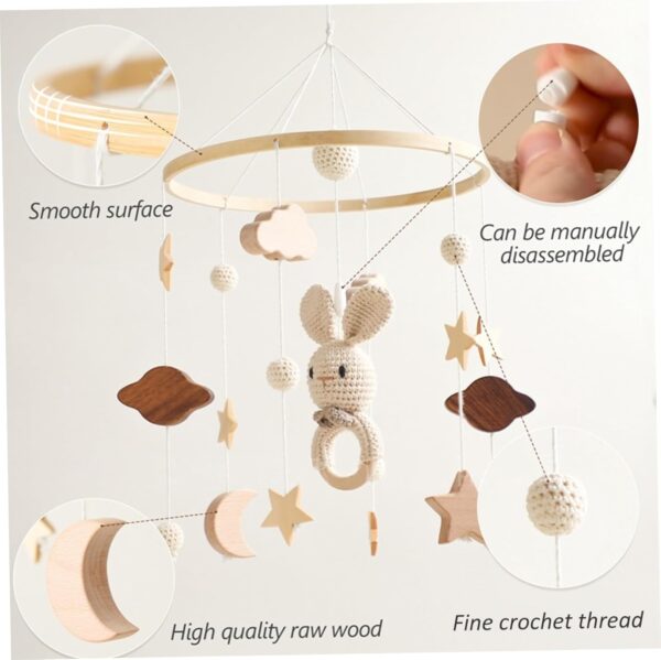 Lawnrden Baby Crib Mobile for Boys Girls,Baby Mobile Rabbit Style Crib Mobile for Boys Girls 3D Clouds Animals Baby Mobile for Crib Wind Chimes Kids Room Nursery Decor Babyshower Gifts - Image 8