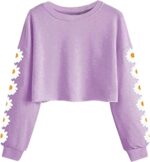 Imily Bela Girls Sweatshirts Daisy Print Crewneck Top Long Sleeve Short Pullover Jumper Casual Kids T Shirt for 3-14 Years