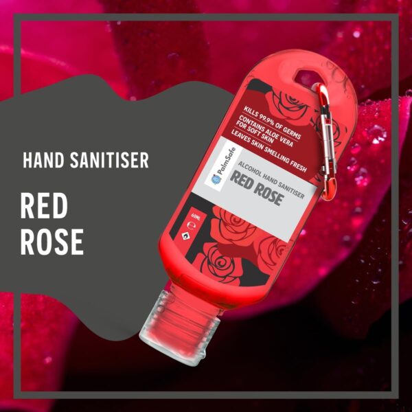Palm Safe Red Rose 3 Pack 60ml Anti Bacterial Premium Hand Sanitiser Travel Size Refillable Clip Bottle Quick Drying Non Sticky Extra Moisturising Kills 99.9% of Viruses and Bacteria - Image 3