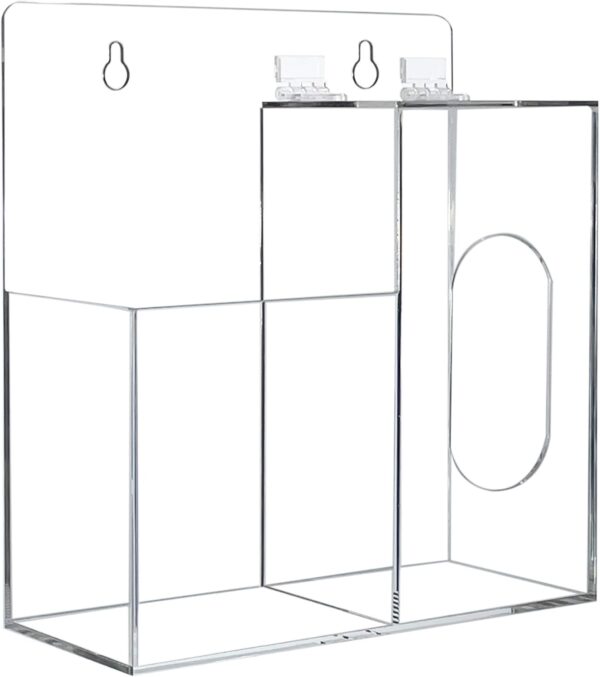 KOEMEHR Acrylic Mask Storage Box & Hand Sanitizer Gel Holder Stand Wall Mount or Countertop, Hygiene Station with 2 Compartment Transparent Box Dispenser for Masks, Gloves, Soap Dispenser - Image 5