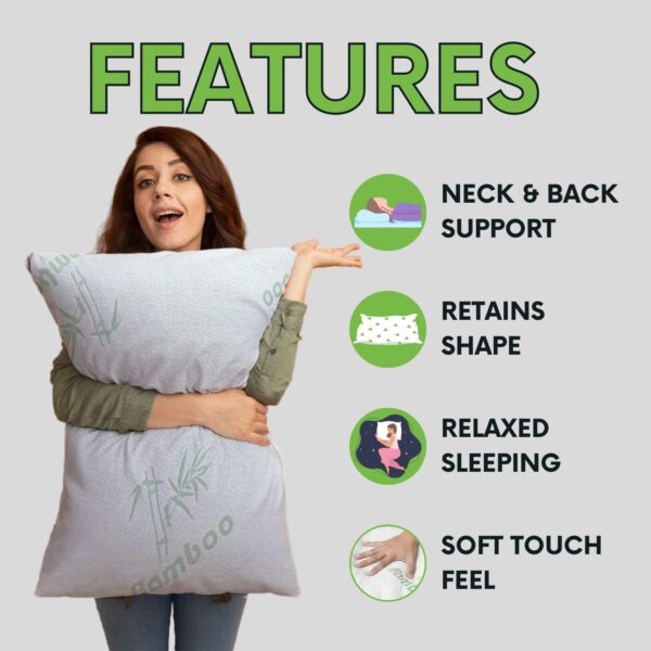 Bedding Home Super Soft Bounce Back Bamboo Pillow Neck & Shoulder support Hypoallergenic & Antibacterial Pillow - Hollow Fibre Filled (2) - Image 2