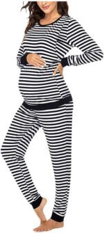 Suit Maternity Care Tops + Striped Set Trousers T-Shirt Pyjamas Women's Sleeve Long Maternity Set & Suit Women's Bathrobe Terry Cloth Without