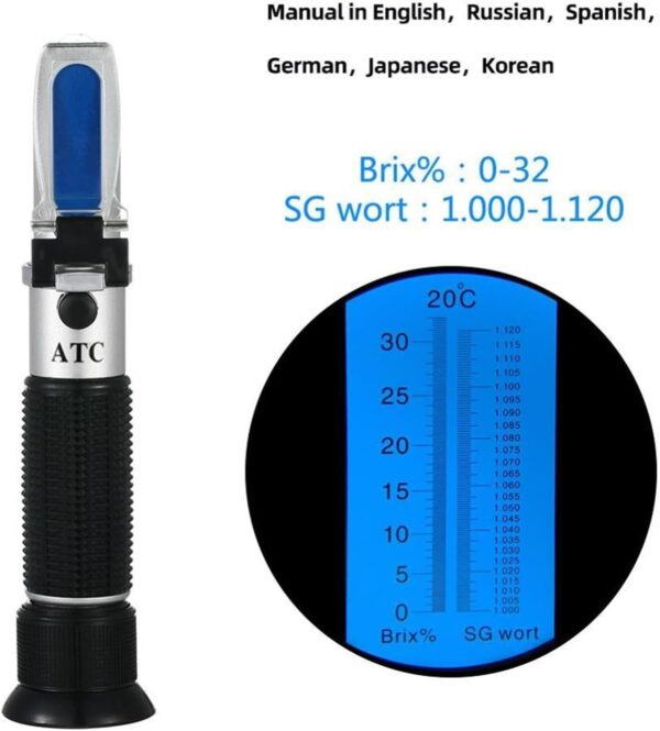 Brix Refractometer, Handheld SG 1.000-1 .120 Beer Refractometer 0-32% Brix Reference Temperature 20C Dual Scale with Plastic Retail Box, for Sugar, Food, Fruit, Beverages Honey - Image 3