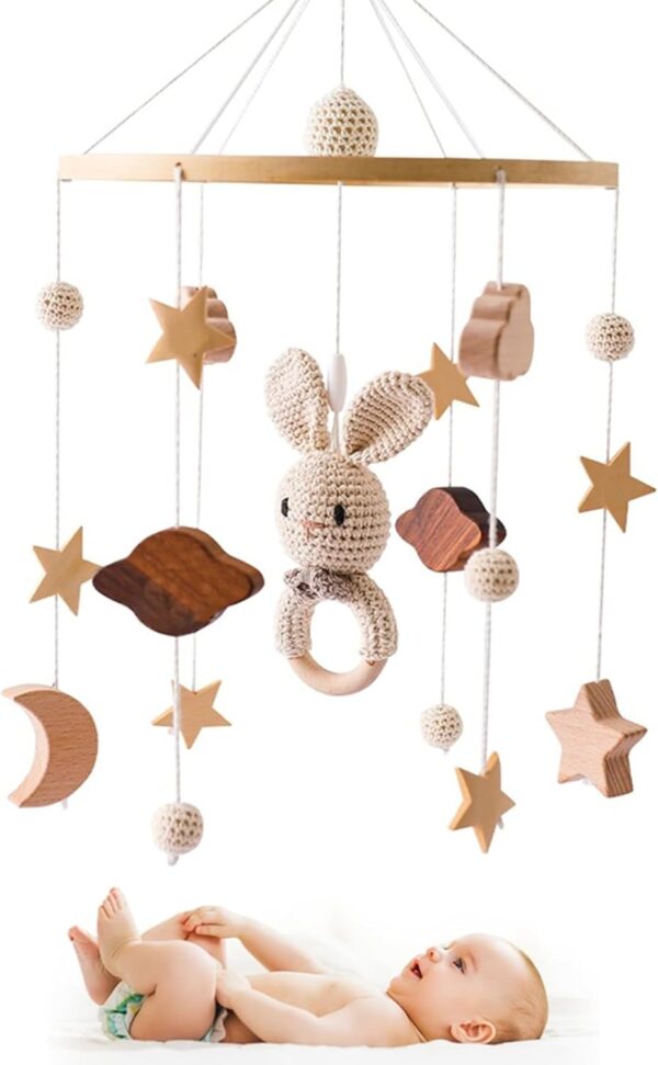 Lawnrden Baby Crib Mobile for Boys Girls,Baby Mobile Rabbit Style Crib Mobile for Boys Girls 3D Clouds Animals Baby Mobile for Crib Wind Chimes Kids Room Nursery Decor Babyshower Gifts - Image 9