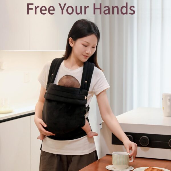 Liderbebe Baby Carrier Newborn to Toddler - Ergonomic,Velvet Fabric Breathable Mesh Cozy and Lightweight Infant Carrier for 7-44lbs,Enhanced Lumbar Support Hands-Free Parenting,All Seasons,Black - Image 2