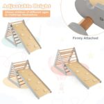 GYMAX 3 in 1 Kids Climbing Set, Wooden Toddler Climber with Reversible Ramp, Outdoor Indoor Children Climbing Frame for 3 Years Old + Boys Girls (Natural+Grey) - Image 3