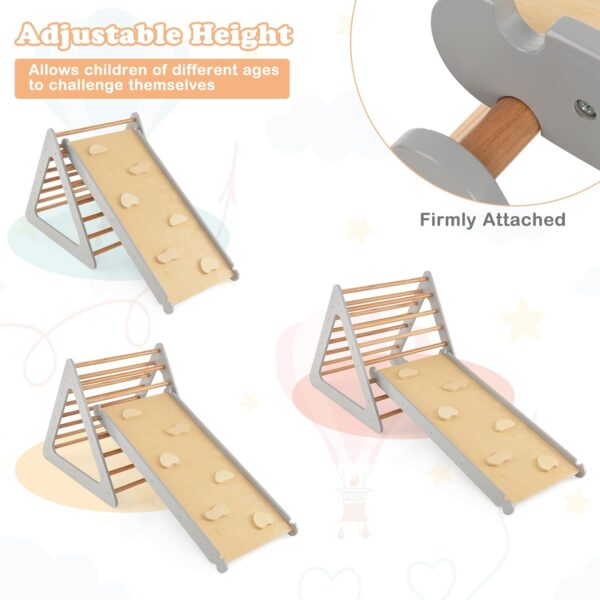 GYMAX 3 in 1 Kids Climbing Set, Wooden Toddler Climber with Reversible Ramp, Outdoor Indoor Children Climbing Frame for 3 Years Old + Boys Girls (Natural+Grey) - Image 3