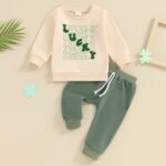 M9ppzzur7 Toddler Baby Pants Sets Pullover Sweatshirt +Pants Shamrocks Green Tracksuit Outfit Clothes - Image 2