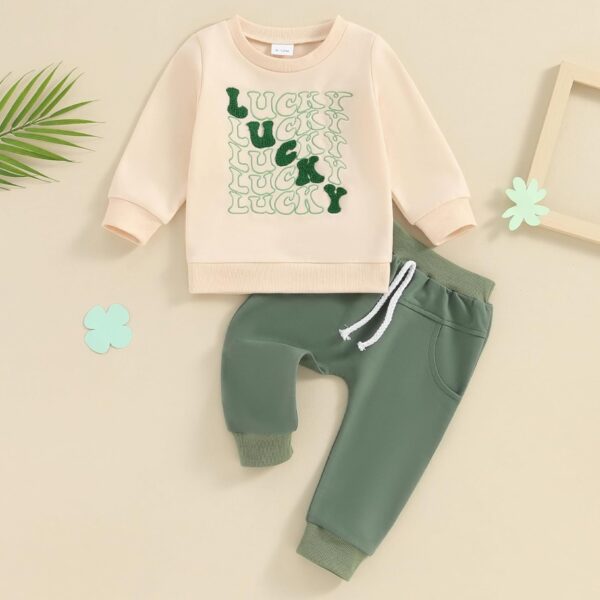 M9ppzzur7 Toddler Baby Pants Sets Pullover Sweatshirt +Pants Shamrocks Green Tracksuit Outfit Clothes - Image 2