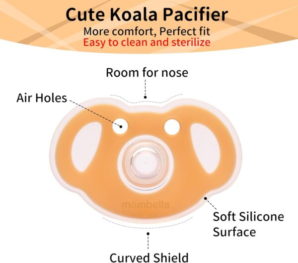 Mobella Koala Pacifiers 0-3 Months, Silicone Baby Pacifier for Breastfed Babies, Soft Nipple Newborn Soother, BPA-Free Binkies, Orthodontic, Symmetrical Curves Shield Design, Day Time 2 Pack - Image 5