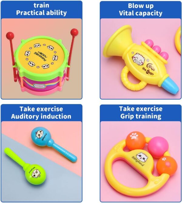 Hojalis Baby Musical Instruments Set, 8 Pcs Kids Drum Kit, Baby Drum Set, Toddler Musical Instruments, Sensory Percussion Instruments, Educational Musical Toy for Baby Boys Girls Age 1-5(Random Color) - Image 4