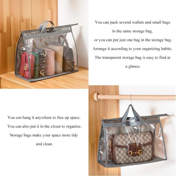 2PCS Dust Bags for Handbags Clear Purse Storage Organizer Non-Woven Hanging Bag Closet with Zipper and Handle (X-Large,Grey Color) - Image 5