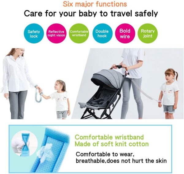 Eidyer Anti Lost Safety Wrist Link Belt, Children Harness Belt Safety Adjustable 1.5M/4.92ft Baby Toddler Reins Safety Strap Leash Walking Hand Belt Elastic Wire Rope Fluorescent and Security Lock - Image 4