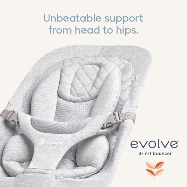 Ergobaby Evolve 3-in-1 Bouncer, Adjustable Multi Position Baby Bouncer Seat, Fits Newborn to Toddler, Light Grey - Image 6