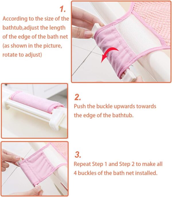 Baby Bath Support,Bathtub Support Net Adjustable Bath Tub Non-Slip Mesh Comfortable Bath Seat for Newborn Shower and 0-8 Month Infant Bathing(Pink) - Image 5