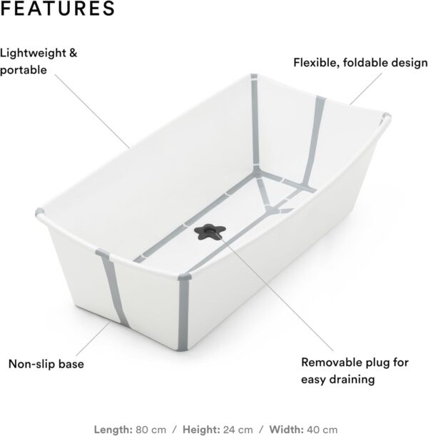 Stokke Flexi Bath X-Large, White - Spacious Foldable Baby Bath - Lightweight & Easy to Store - Convenient to Use at Home or When Travelling - Best for Ages 0-6 - Image 2