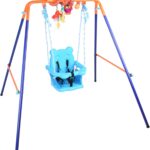 DRM Folding Swing Outdoor Indoor Swing Toddler Swing Set with Support Back Baby Seat+ Baby Spiral Hanging Toys for Baby/Children's Gift