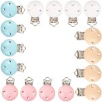 Kiwochy 16 PCS Natural Wooden pacifier Clip Pacifier Clip for Wooden Tooth gel DIY Soother Accessories Teething Grasping Toy for Making Pacifier Attachments Toy Holder Clip 1.77" x 1.18" Multicolor