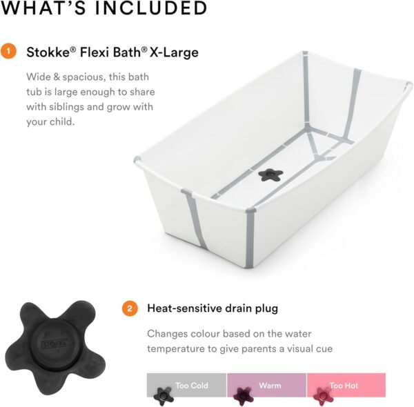 Stokke Flexi Bath X-Large, White - Spacious Foldable Baby Bath - Lightweight & Easy to Store - Convenient to Use at Home or When Travelling - Best for Ages 0-6 - Image 3