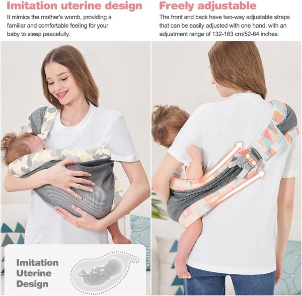 Tyuodna Baby Carrier,Portable Baby Sling Carrier,Breathable Toddler Carrier Sling,Ergonomic Design Baby Sling Wrap,Adjustable Baby Wrap Carrier for Newborn up to 0-36 Month (Grey) - Image 3