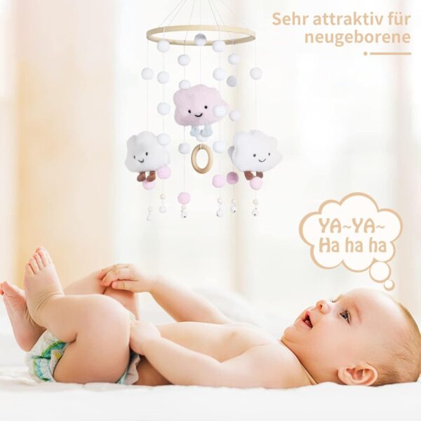 Mobile Baby Wind Chimes, Cloud Doll, Wooden with Felt Balls 3D, Bed Bell Pendant for Baby Cot Boys and Girls (Pink) - Image 2