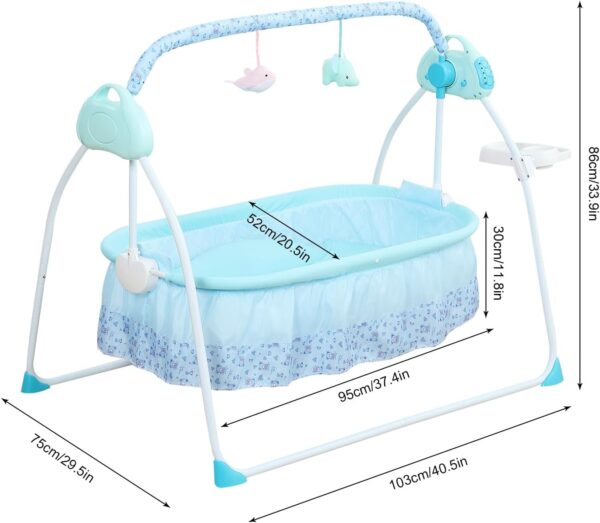 ERnonde Baby Swing Chair - Electric Baby Bouncer - Baby Swing Cradle - 25kg Bearing Capacity - for Babies who are 0-18 Months - Blue - Not Included Battery - Image 3