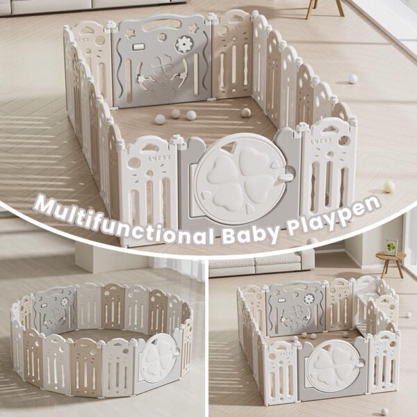 UBRAVOO Large Playpen for Baby and Toddlers, Foldable Baby Playpen Kids Activity Centre Safety Play Yard Home Indoor Outdoor (18-Panel, Grey - Image 6