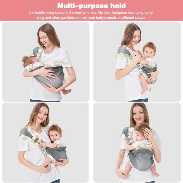 Tyuodna Baby Carrier,Portable Baby Sling Carrier,Breathable Toddler Carrier Sling,Ergonomic Design Baby Sling Wrap,Adjustable Baby Wrap Carrier for Newborn up to 0-36 Month (Grey) - Image 5