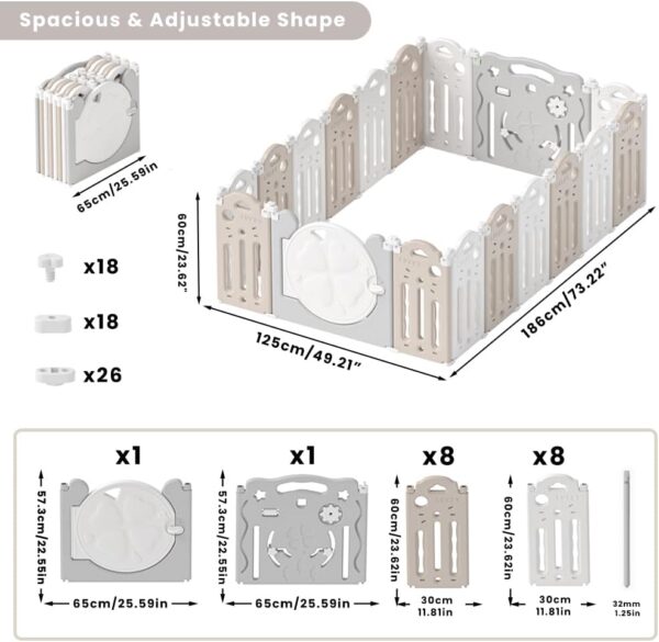 UBRAVOO Large Playpen for Baby and Toddlers, Foldable Baby Playpen Kids Activity Centre Safety Play Yard Home Indoor Outdoor (18-Panel, Grey - Image 7