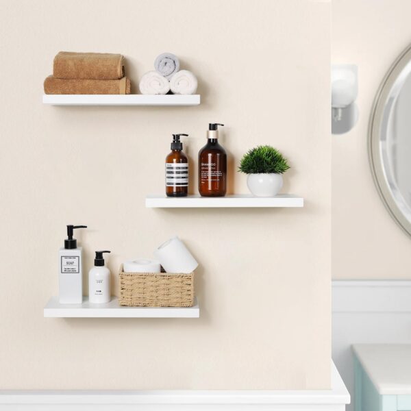 AIIKTOTA Floating Shelves, White Shelf Set of 3 Invisible Installation, Modern Decor Display Wall Shelves for Bathroom, Bedroom, Living Room, Kitchen, Office, etc, 40 x 15 x 1.5 cm - Image 7