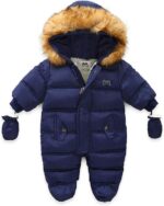 Verve Jelly Infant Baby Girls Goys Winter Snowsuit Zipper Down Hoodied Romper Footie Jumpsuit Coat + Gloves