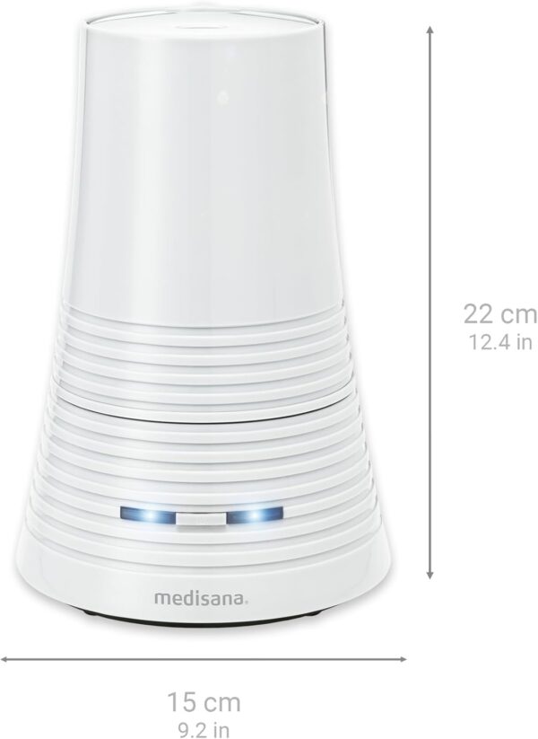 medisana AH 662 Ultrasonic Humidifier, Air Purifier Ideal for Bedroom, Living Room, Children's Room, Nebuliser with Aroma Compartment, 900 ml Water Tank, 15 Hours Runtime, White - Image 2
