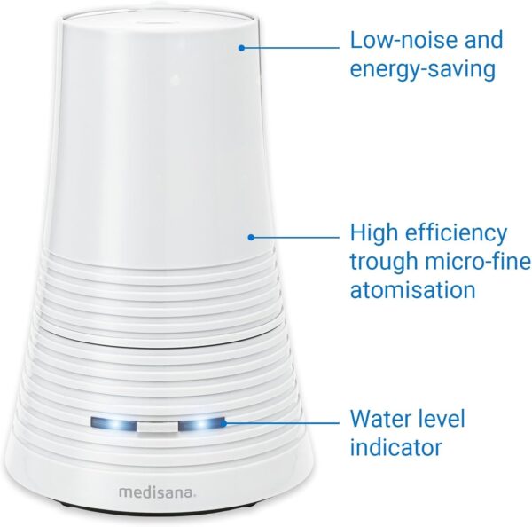 medisana AH 662 Ultrasonic Humidifier, Air Purifier Ideal for Bedroom, Living Room, Children's Room, Nebuliser with Aroma Compartment, 900 ml Water Tank, 15 Hours Runtime, White - Image 5