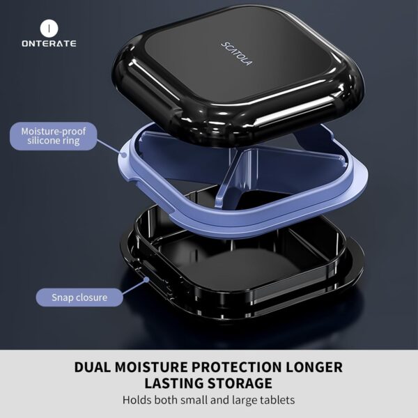 ONTERATE Small Pill Case, Travel Pill Box, Portable Pill Organizer, Pill Container for Pocket 4 Compartments, Daily Compact Travel Medicine Holder for Vitamins Medication (Black) - Image 4