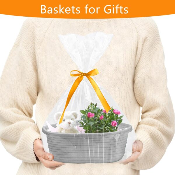 Gift Basket Empty, Woven Cotton Rope Basket with Gift Bags and Ribbons, Hamper Baskets for Gifts Empty With Handles, Cat Dog Toy Storage Basket for Baby Shower, Birthday,Wedding,Christmas (grey) - Image 2