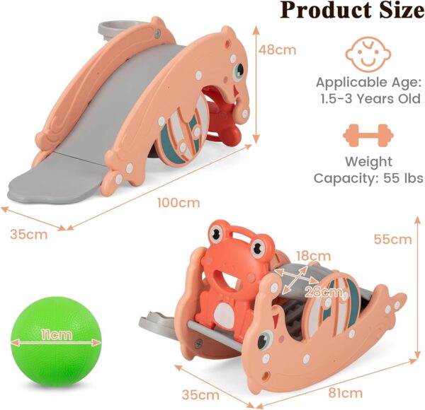 Maxmass Kids Rocking Horse and Slide Set, 3-in-1 Toddlers Rocker Slider with Basketball Hoop, Indoor Freestanding Slide Climber Playground for 18-36 Months (Pink) - Image 7