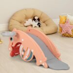 Maxmass Kids Rocking Horse and Slide Set, 3-in-1 Toddlers Rocker Slider with Basketball Hoop, Indoor Freestanding Slide Climber Playground for 18-36 Months (Pink) - Image 8